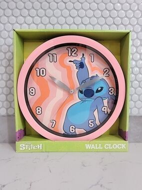 Disney Stitch Pink and Blue Wall Clock with Orange Accent
